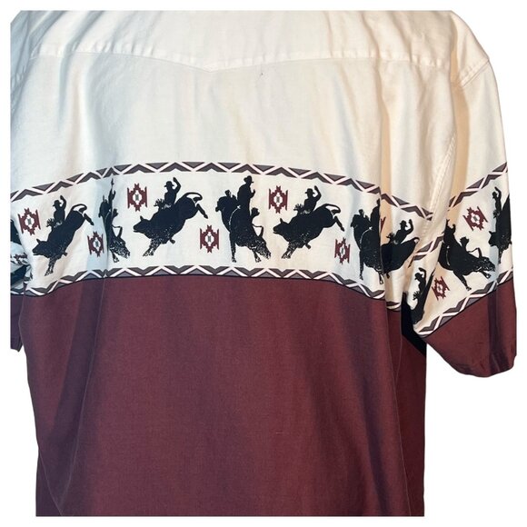 Vintage Roper Western Cowboy Shirt Bull Rodeo Print Pearl Snap Button Size 2XL - Picture 4 of 8
